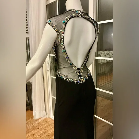 Mac Duggal Prom Event Black Beaded Evening Gown Embellished Bodice Woman Size 4 - Picture 4 of 16